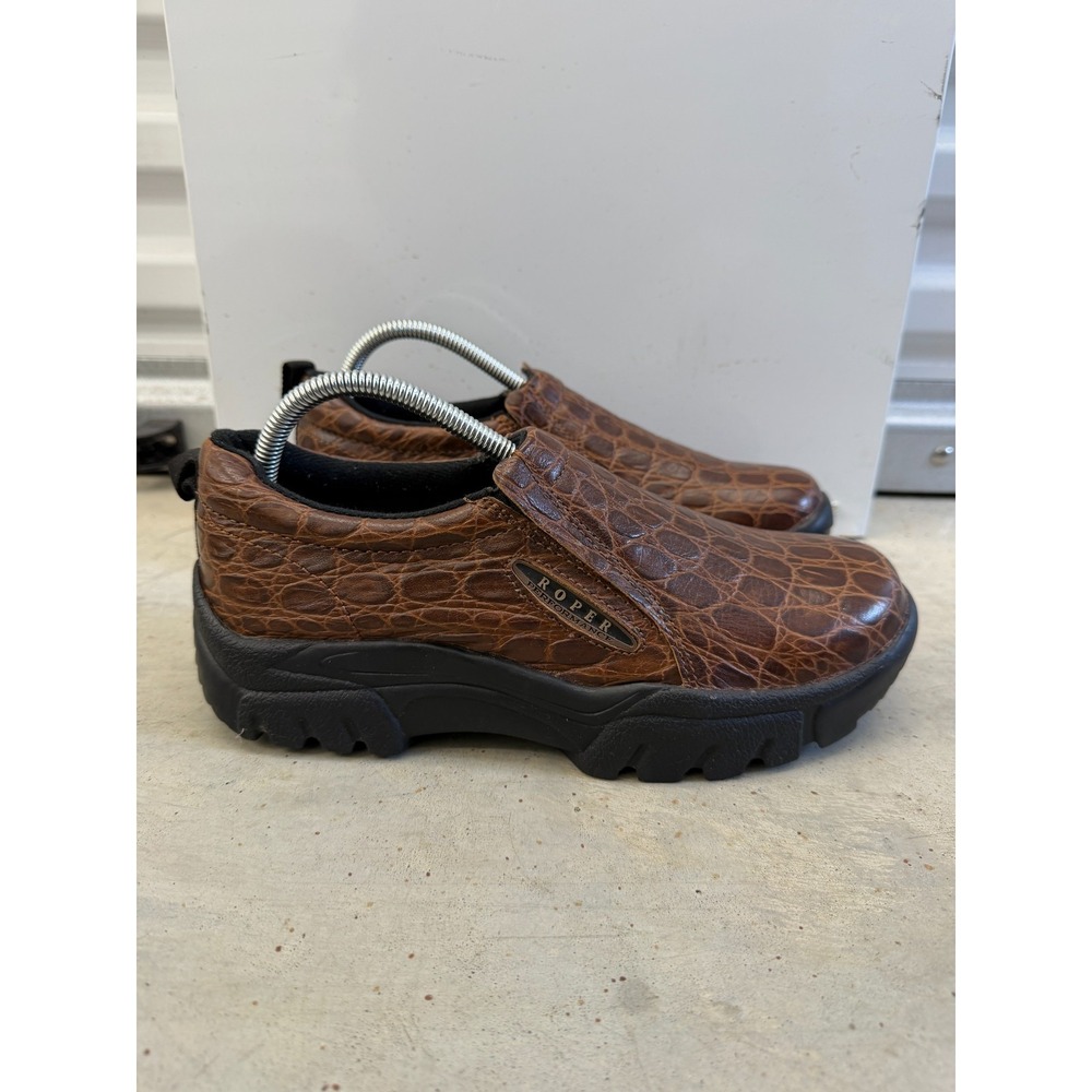 Roper Performance Mens US 9 Brown Croco Embossed Leather Slip On Comfort Shoes